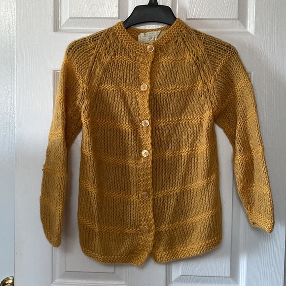 Vintage Sweaters - VTG Golden Yellow Mohair Cardigan Sweater